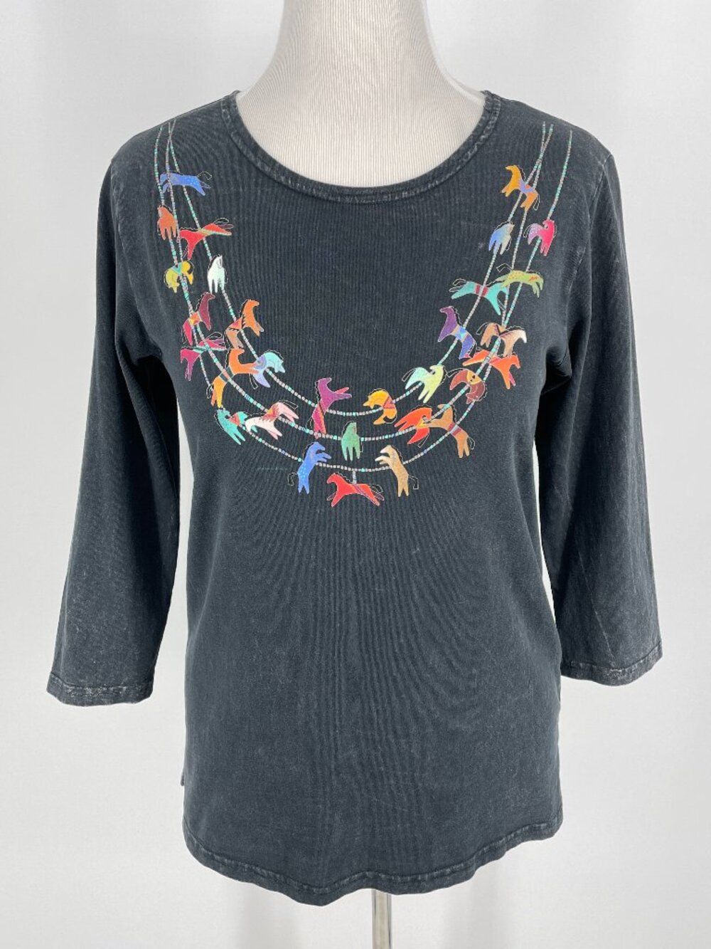Sabaku Carousel Horse Graphic Cotton Tunic Top Small Metallic Accents